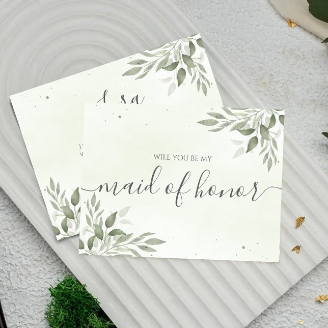 Reserva La Fecha Modern Sage Greenery Maid Of Honor Proposal Card (Subido por el creador)