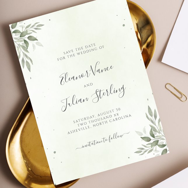 Reserva La Fecha Modern Sage Greenery Wedding Save The Date (Subido por el creador)