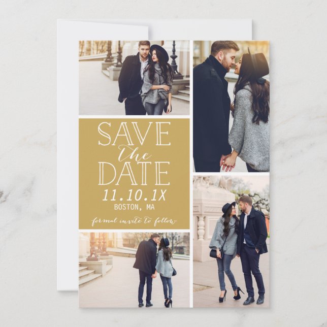Reserva La Fecha Modern Save The Date 4-Collage de fotos Gold (Anverso)