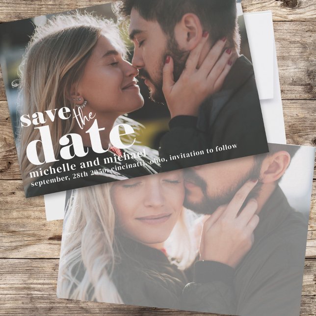 Reserva La Fecha Modern Save the Date Photo Template Boda (A double-sided photo wedding save the date card.)