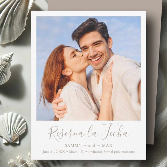 Reserva La Fecha Modern Save the Date with Couple Photo (Save the date in Spanish custom photo neutral colors.)