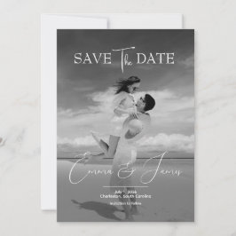 Reserva La Fecha Modern Script Elegant Greyscale Wedding Photo