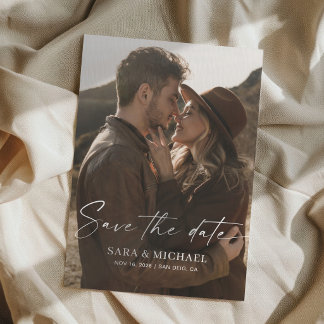 Reserva La Fecha Modern Script Elegant Wedding Photo Save The Date