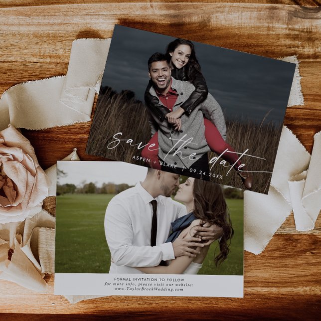 Reserva La Fecha Modern Script Horizontal Dark Photo Save The Date (Subido por el creador)