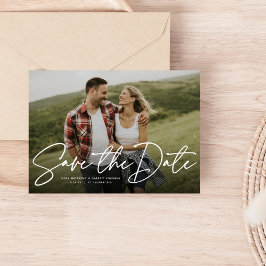 Reserva La Fecha Modern script navy save the date photo card