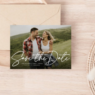 Reserva La Fecha Modern script navy save the date photo card