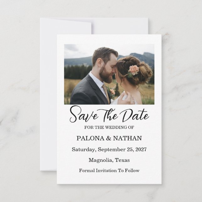 Reserva La Fecha Modern Script Photo Wedding Save The Date (Anverso)