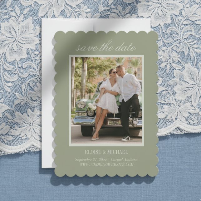 Reserva La Fecha Modern Script Sage Green Wedding Photo (Invite guests to save the date for your big day with this Modern Script Sage Green Save the Date!)