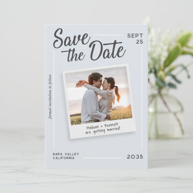 Reserva La Fecha Modern Script Save the Date Retro Photo Wedding (Anverso de pie)