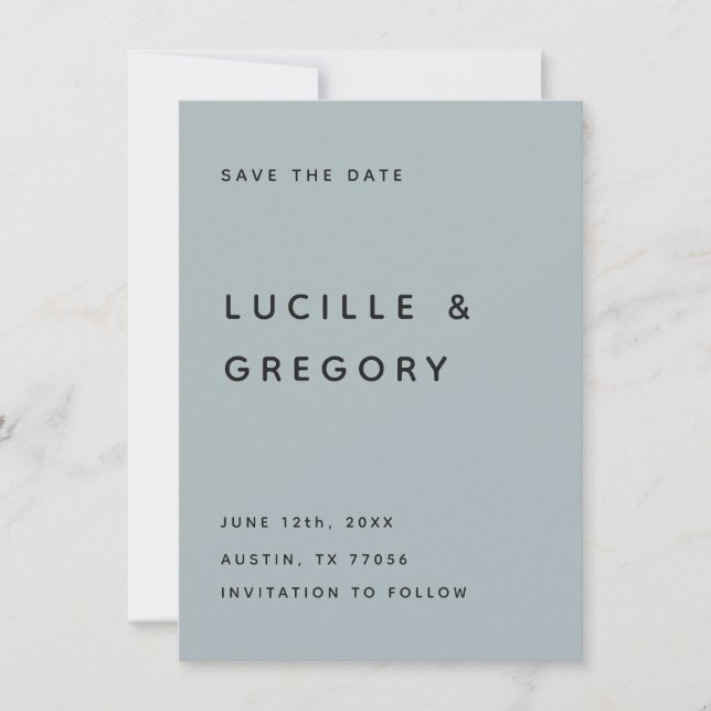 Reserva La Fecha Modern Slate Editorial All Caps Save the Date (Anverso)