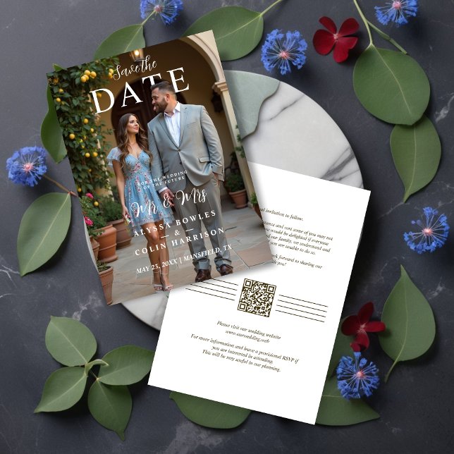 Reserva La Fecha Modern Stylish Editorial  MR & MRS Photo Wedding  (Modern Stylish Editorial MR & MRS Photo Wedding Save the Date Card Design. )