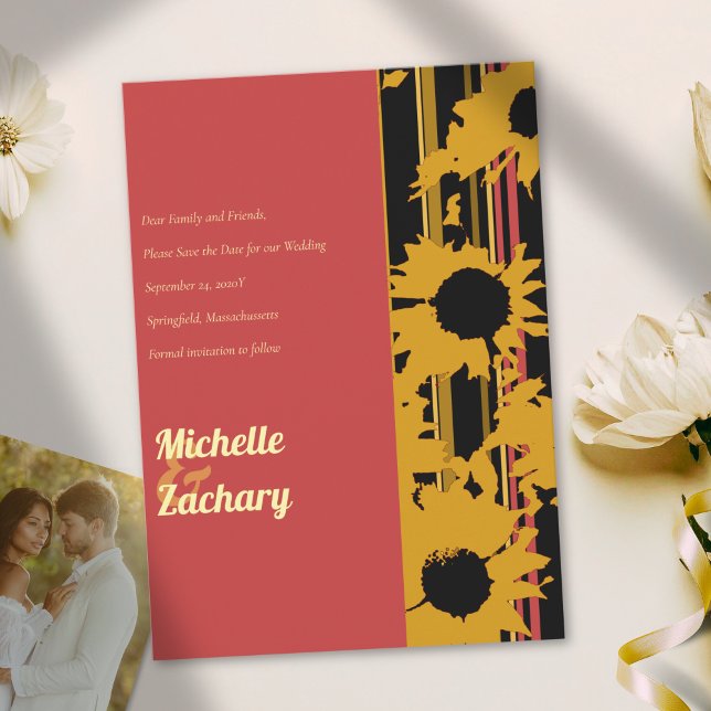 Reserva La Fecha Modern Sunflower Sunset Coral Gold Wedding (Subido por el creador)