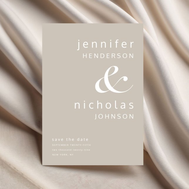 Reserva La Fecha Modern Taupe Ampersand Boda (Modern Taupe Ampersand Wedding Save The Date)