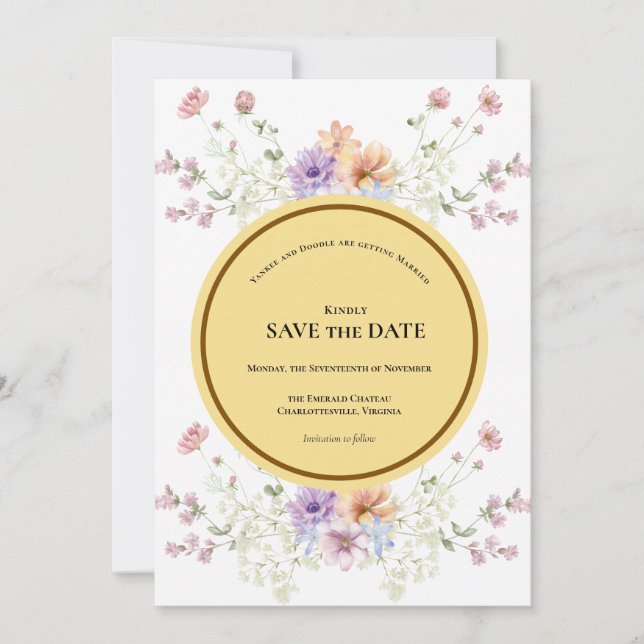 Reserva La Fecha Modern wildflowers spring wedding (Anverso)