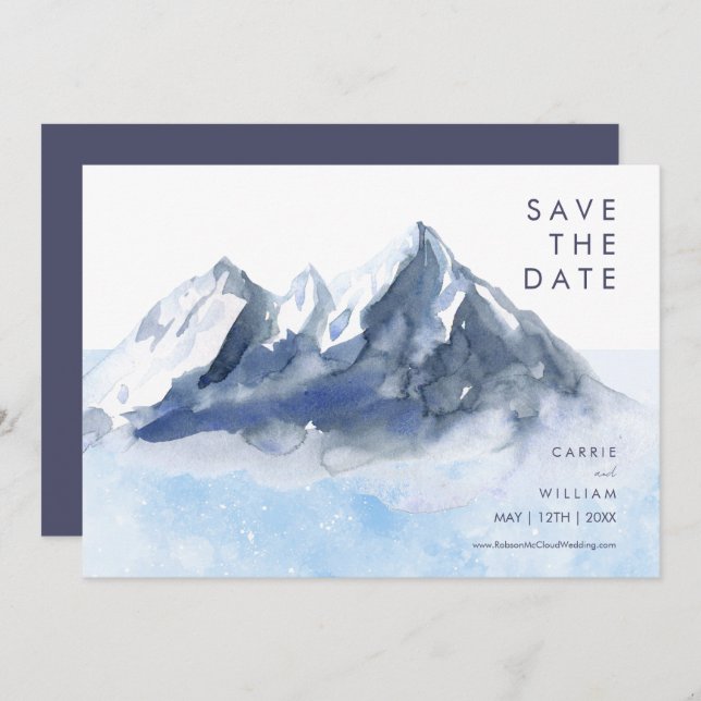 Reserva La Fecha Modern Winter Mountain Pattern Wedding (Anverso / Reverso)