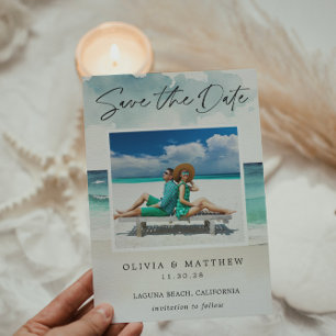 Reserva La Fecha Moderna acuarela Ocean Beach Dos Fotos