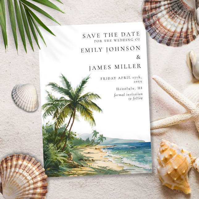 Reserva La Fecha Moderna acuarela Palm Beach Tropical Wedding (Modern Watercolor Tropical Palm Beach Wedding Save The Date)