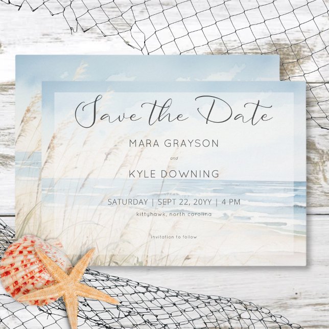 Reserva La Fecha Moderna boda acuática costera de playa (Modern Seaside Watercolor Beach Wedding Save the Date Card)
