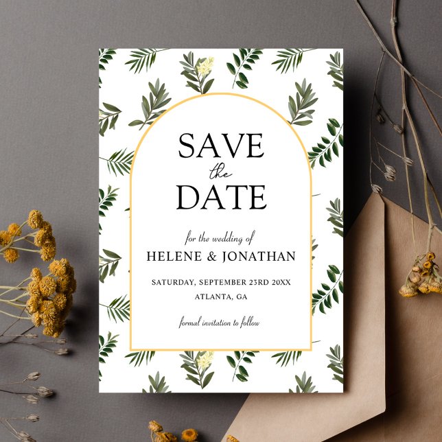 Reserva La Fecha Moderna Boda Botánica Elegante (Modern Rustic Botanical Elegant Wedding Save The Date)