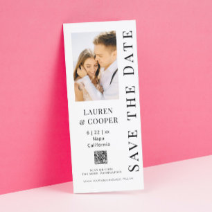 Reserva La Fecha Moderna Boda con Código QR en Foto en Blanco y Neg
