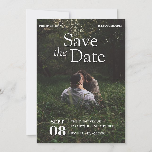 Reserva La Fecha moderna boda de fotos minimalista  (Anverso)