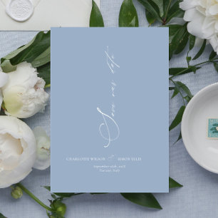 Reserva La Fecha Moderna caligrafía de daneses Boda azul turbio