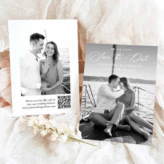 Reserva La Fecha Moderna Caligrafía Elegante 2 Código QR Foto Boda (Subido por el creador)