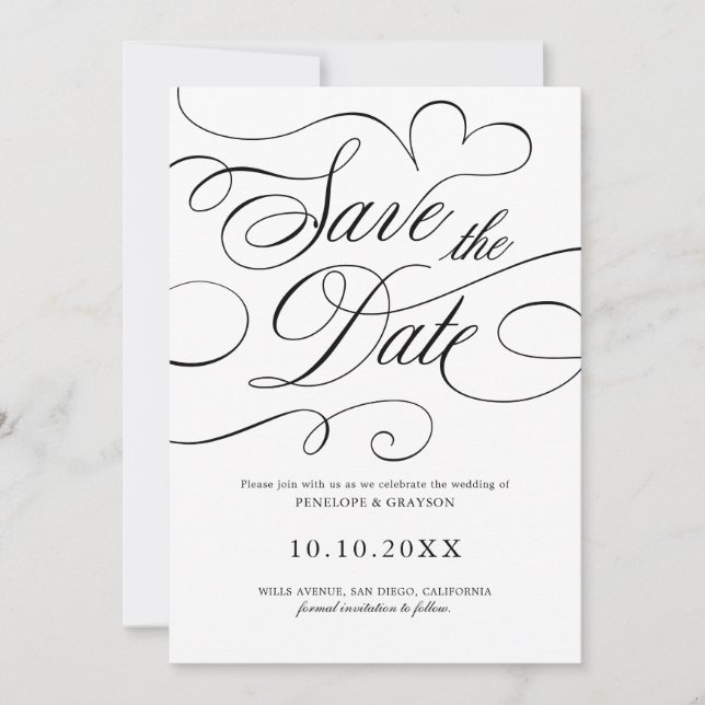 Reserva La Fecha Moderna caligrafía eterna boda de código QR negro (Anverso)