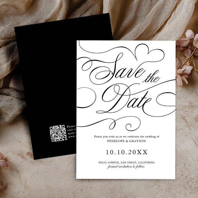 Reserva La Fecha Moderna caligrafía eterna boda de código QR negro (Modern calligraphy timeless Black QR code wedding Save The Date)