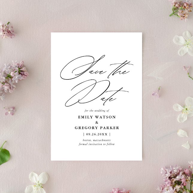 Reserva La Fecha Moderna caligrafía mínima Boda negro (Subido por el creador)