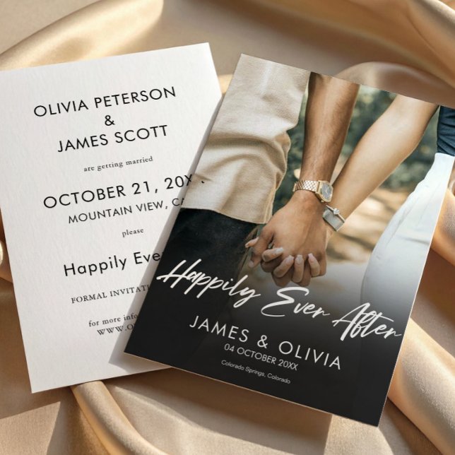 Reserva La Fecha Moderna Fiesta de Boda Después de la Foto Felices  (Modern Photo Happily Ever After Party Wedding Save The Date, Wedding Reception Invitation)
