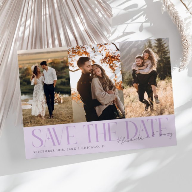 Reserva La Fecha Moderna Firma de Pareja de Foto Múltiple Morada (Subido por el creador)