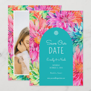 Reserva La Fecha Moderna Foto de Boda Floral Tropical Colorida