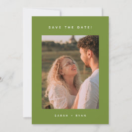 Reserva La Fecha Moderna Foto de Compromiso Verde Oliva Oscuro Boda