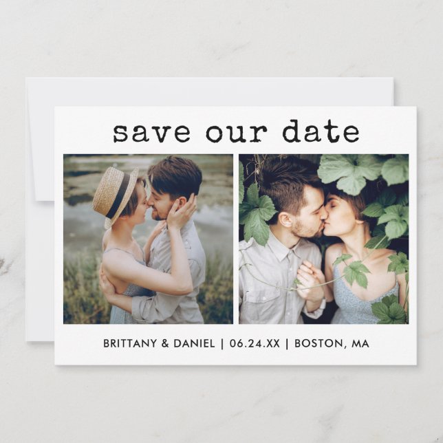 Reserva La Fecha Moderna máquina de escribir de moda texto Nuestra  (Anverso)