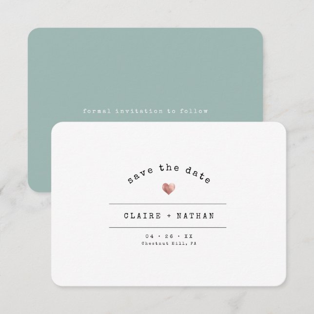 Reserva La Fecha Moderna máquina de escribir mínima Rosa Boda de or (Anverso / Reverso)