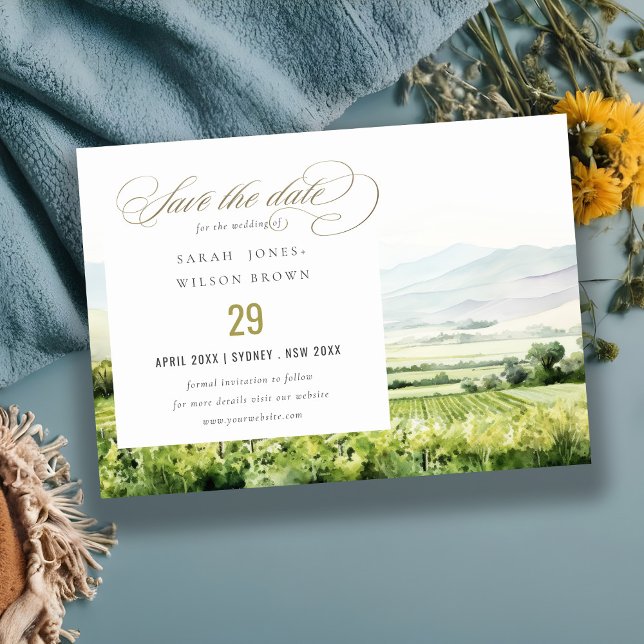 Reserva La Fecha Moderna Moda acuarela Vineyard Boda paisajístico (Subido por el creador)