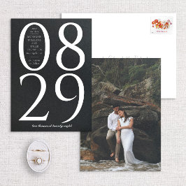 Reserva La Fecha Moderna negrita gran fecha sobre fondo negro