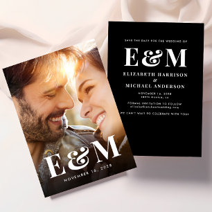 Reserva La Fecha Moderna negrita Iniciales monogramas Foto Blanco n