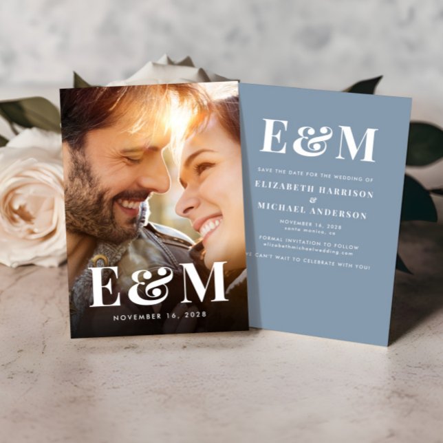 Reserva La Fecha Moderna negrita Iniciales monogramas Foto Dusty Bl (Subido por el creador)