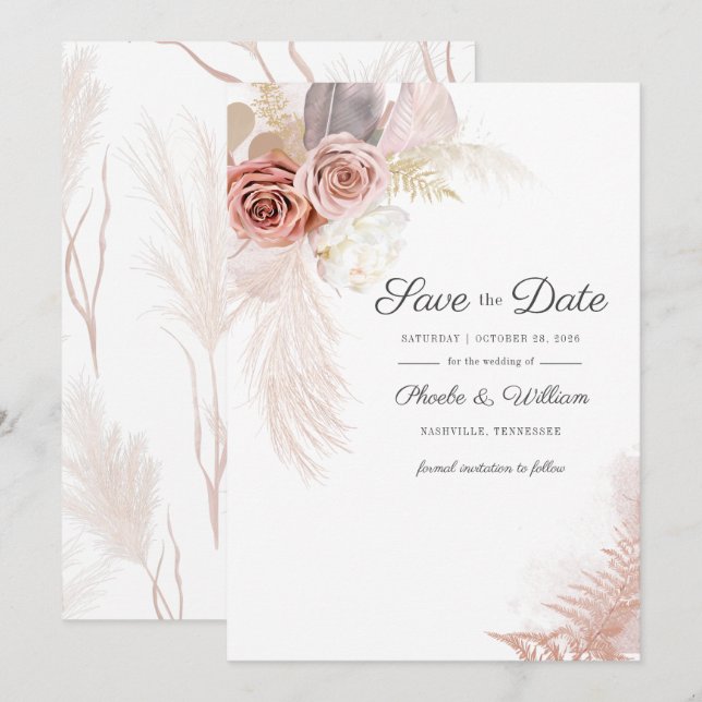 Reserva La Fecha Moderna Pampas Grass Floral Script Terracotta (Anverso / Reverso)