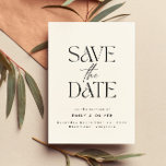 Reserva La Fecha Moderna tipografía audaz boda crema negro elegante<br><div class="desc">Moderna tipografía elegante boda negrita ahorrando la tarjeta de fecha. Con una tipografía moderna y elegante y un diseño moderno inspirado en el art deco. Los colores se pueden personalizar.</div>