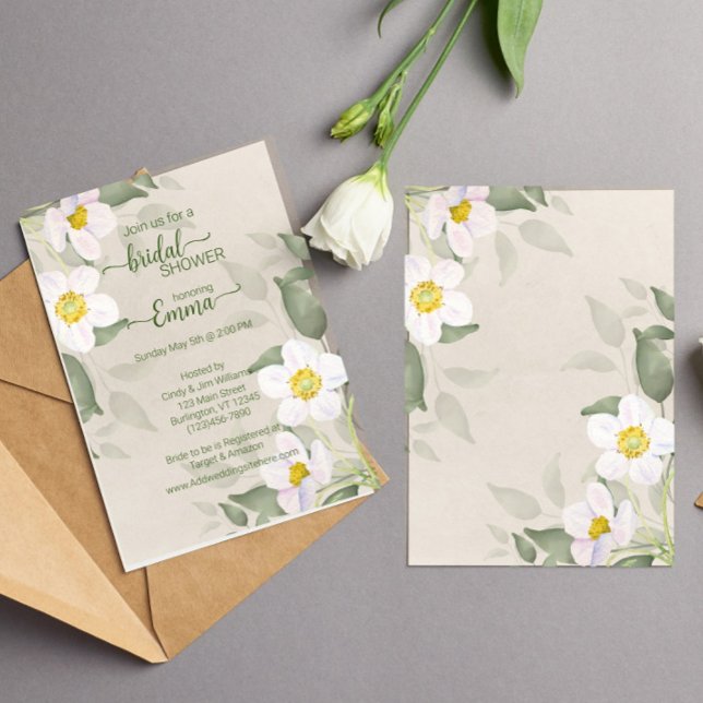 Reserva La Fecha Moderna vegetación de flores blancas Bridal Shower (Subido por el creador)