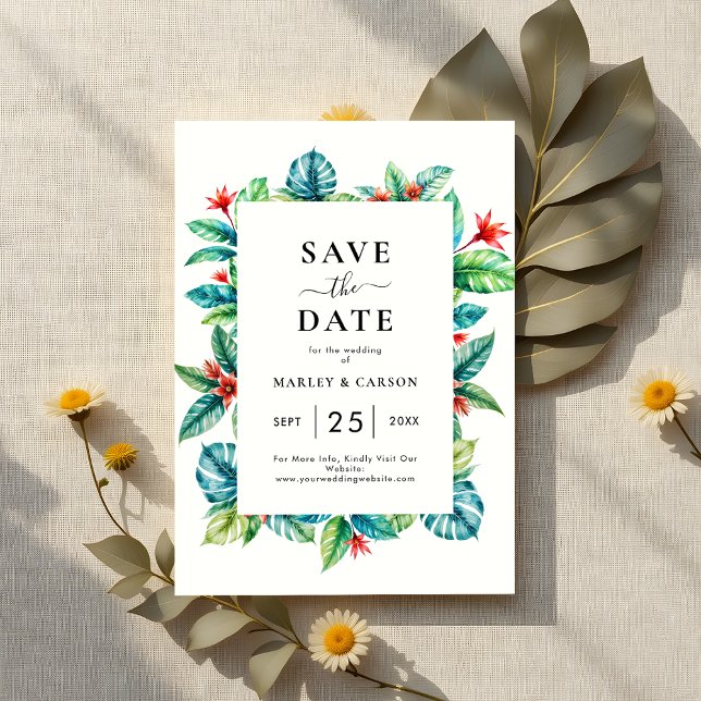 Reserva La Fecha Moderna vegetación tropical Boda de verano (Subido por el creador)