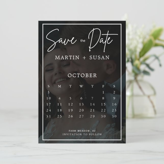 Reserva La Fecha Moderna y caprichosa caligrafía Boda de fotografía (Anverso de pie)