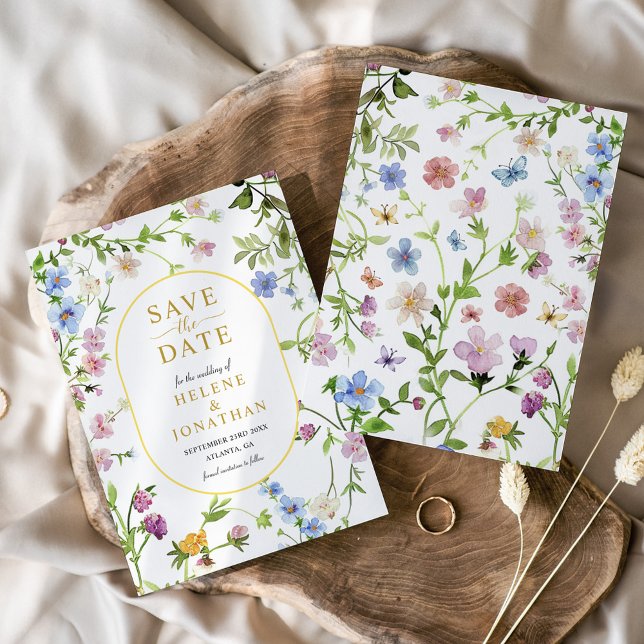 Reserva La Fecha Moderna y elegante Boda de flores silvestres (Modern Elegant Watercolor Wildflower Wedding Save The Date)