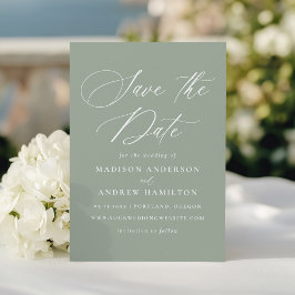 Reserva La Fecha Moderna y elegante caligrafía Sage Green Boda