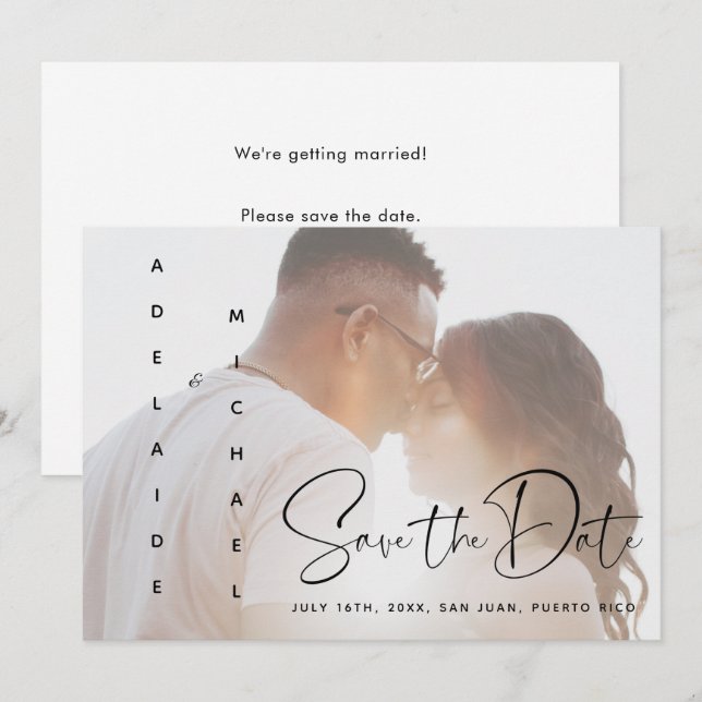 Reserva La Fecha Moderna y elegante escritura de casamiento de foto (Anverso / Reverso)
