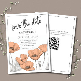 Reserva La Fecha Moderna y elegante Peach Poppies Floral Boda