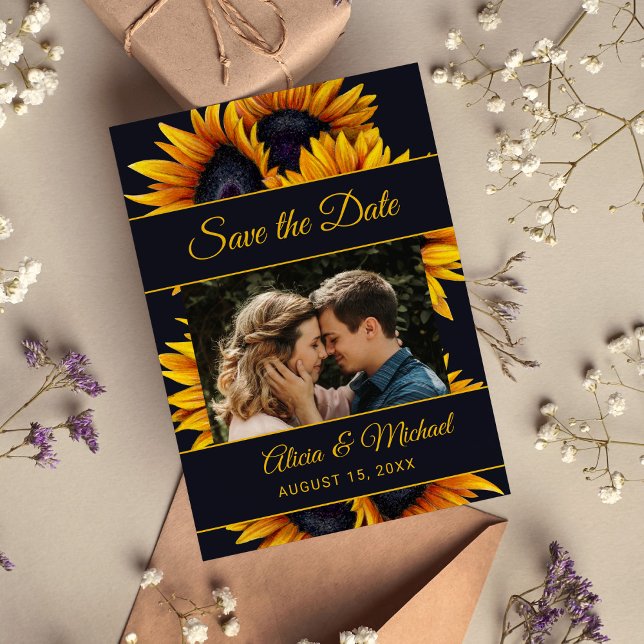 Reserva La Fecha Moderna y rústica girasoles elegante foto de boda (Subido por el creador)